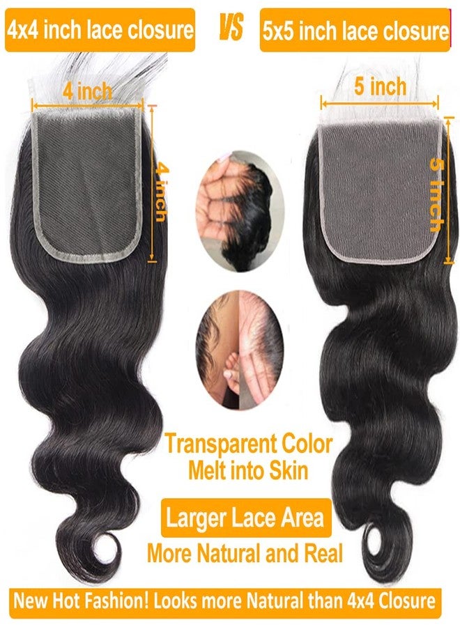 QTHAIR 18A 5x5 Body Wave HD Closure Human Hair Transparent Lace Closure 14inch Top Swiss Lace Closure Brazilian Virgin Hair Body Wave 150% Density Pre Plucked Natural Hairline Baby Hair - Image 4